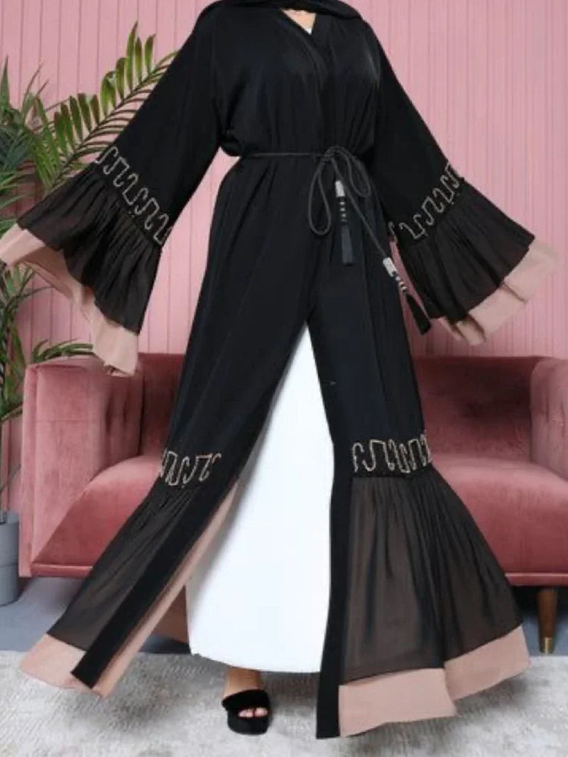 Eid Ramadan Muslim Abaya for Women Lace Cardigan Black Morocco Kaftan Jubah Kimono Robe Maxi Long Dresses Abayas Dubai Vestido