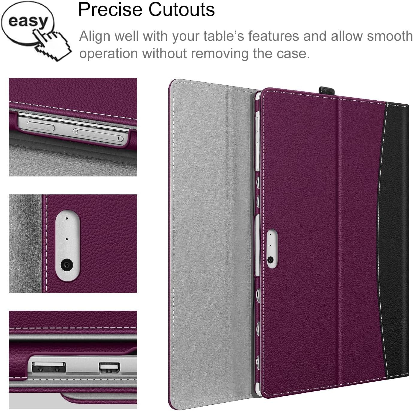 Case for 12.3 Inch Microsoft Surface Pro 7 Plus, Surface Pro 7, Surface Pro 6, Pro 5, Pro 4, Pro 3 - Portfolio Business Cover with Pocket, Compatible with Type Cover Keyboard, Purple
