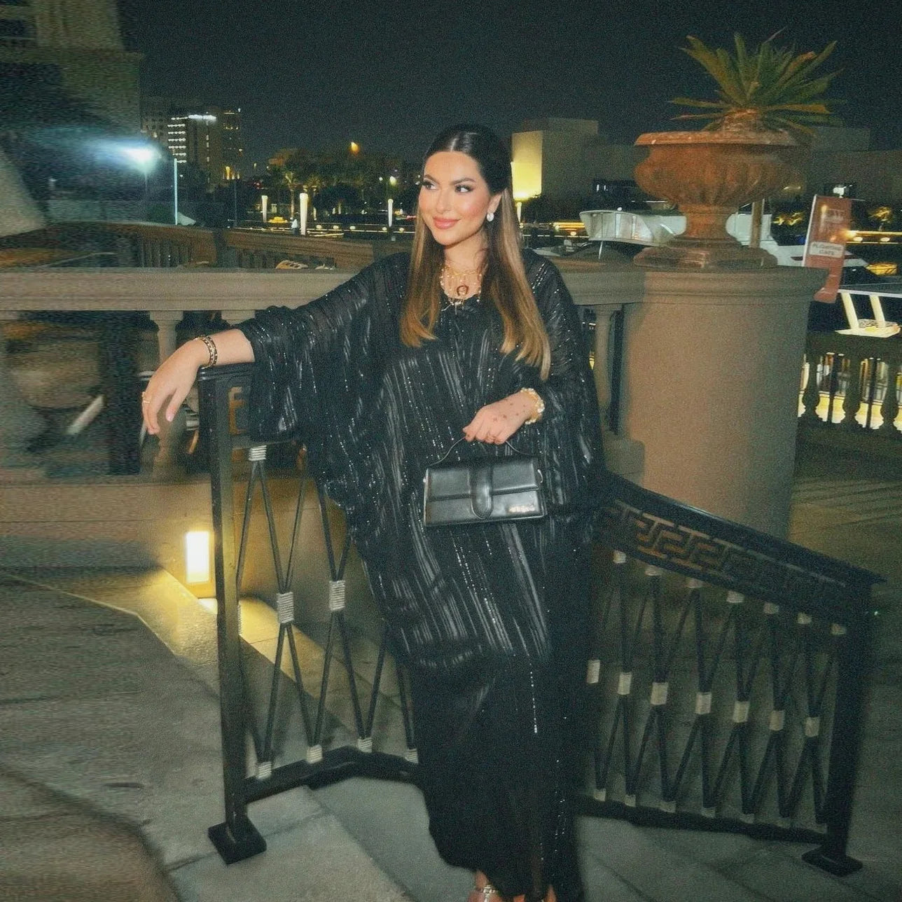 Luxury Shiny Abaya for Muslim Women Kaftan Dubai Batwing Sleeve Evening Dress Modest 2 Piece Abaya Set