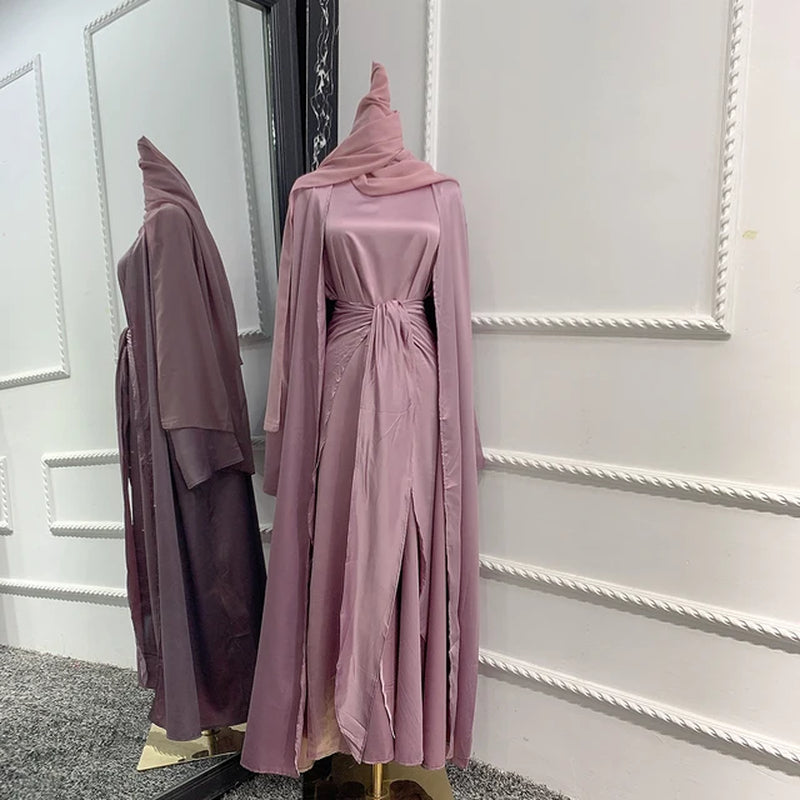 Kaftan Abaya Satin Dubai Turkey Islam Arabic Muslim Sets Robe Longue Kimono Ensemble Femme Musulmane Abayas for Women Morocco