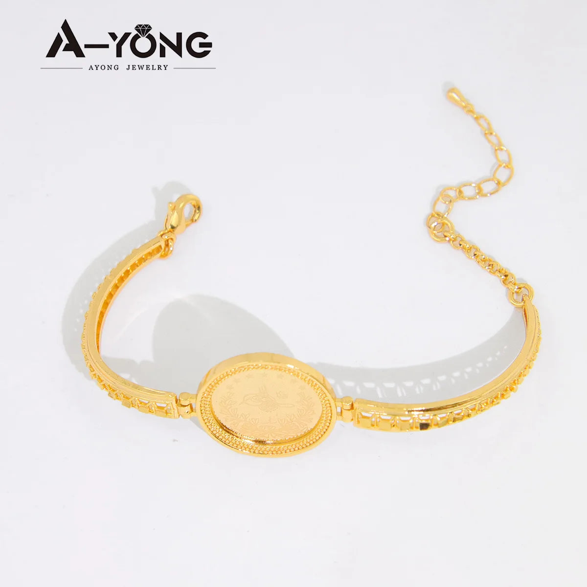 AYONG Arab Gold Color Cuff Bracelet 21K Gold Plated Zircon round Turkish Coins Jewellery Dubai Women Luxury Party Gifts