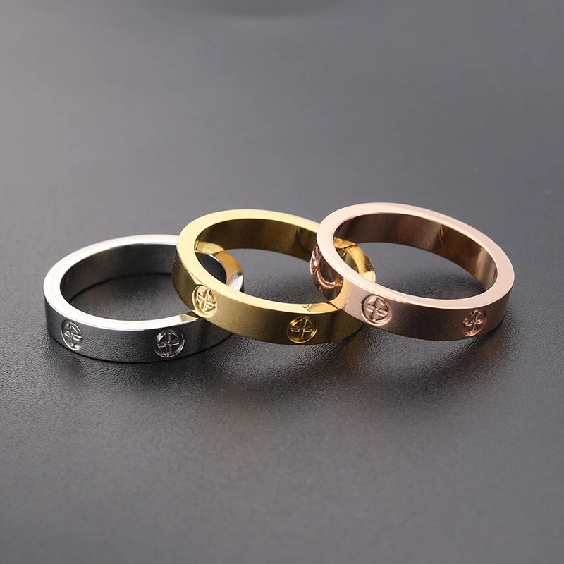 Trendy Stainless Steel Rose Gold Color Love Ring for Women Men Couple CZ Crystal Rings Luxury Brand Jewelry Wedding Gift