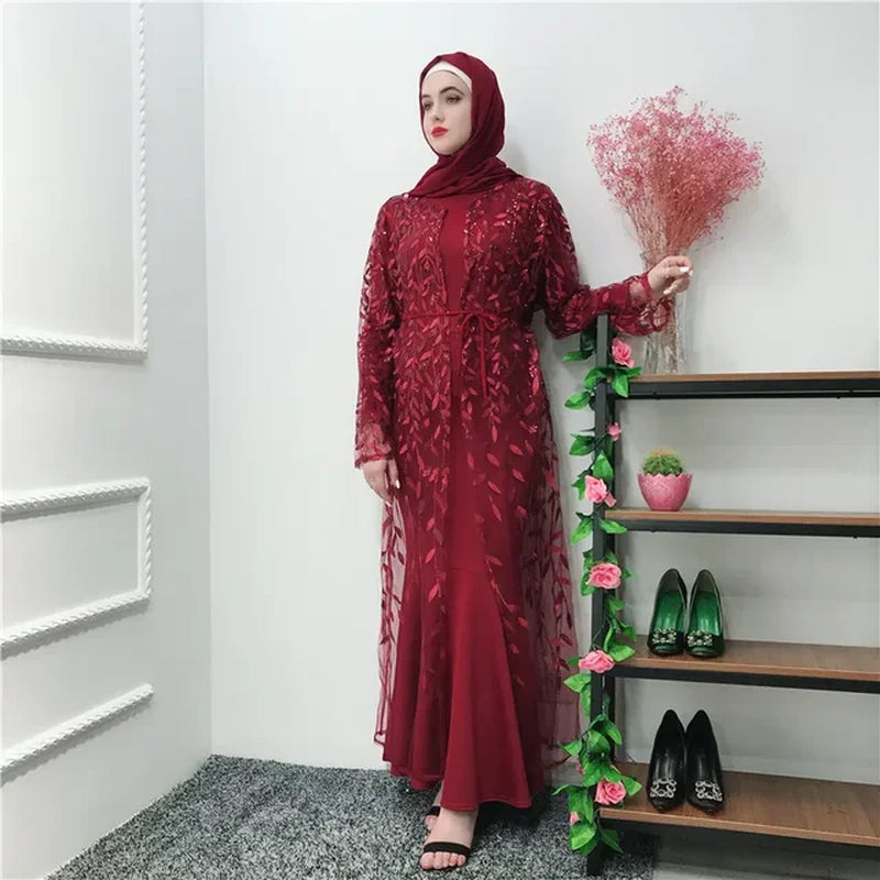 Ramadan Open Abaya Dubai Turkey Islam Mesh Kimono Cardigan Muslim Hijab Dress Kaftan Abayas for Women Caftan Pakistan Loose Robe