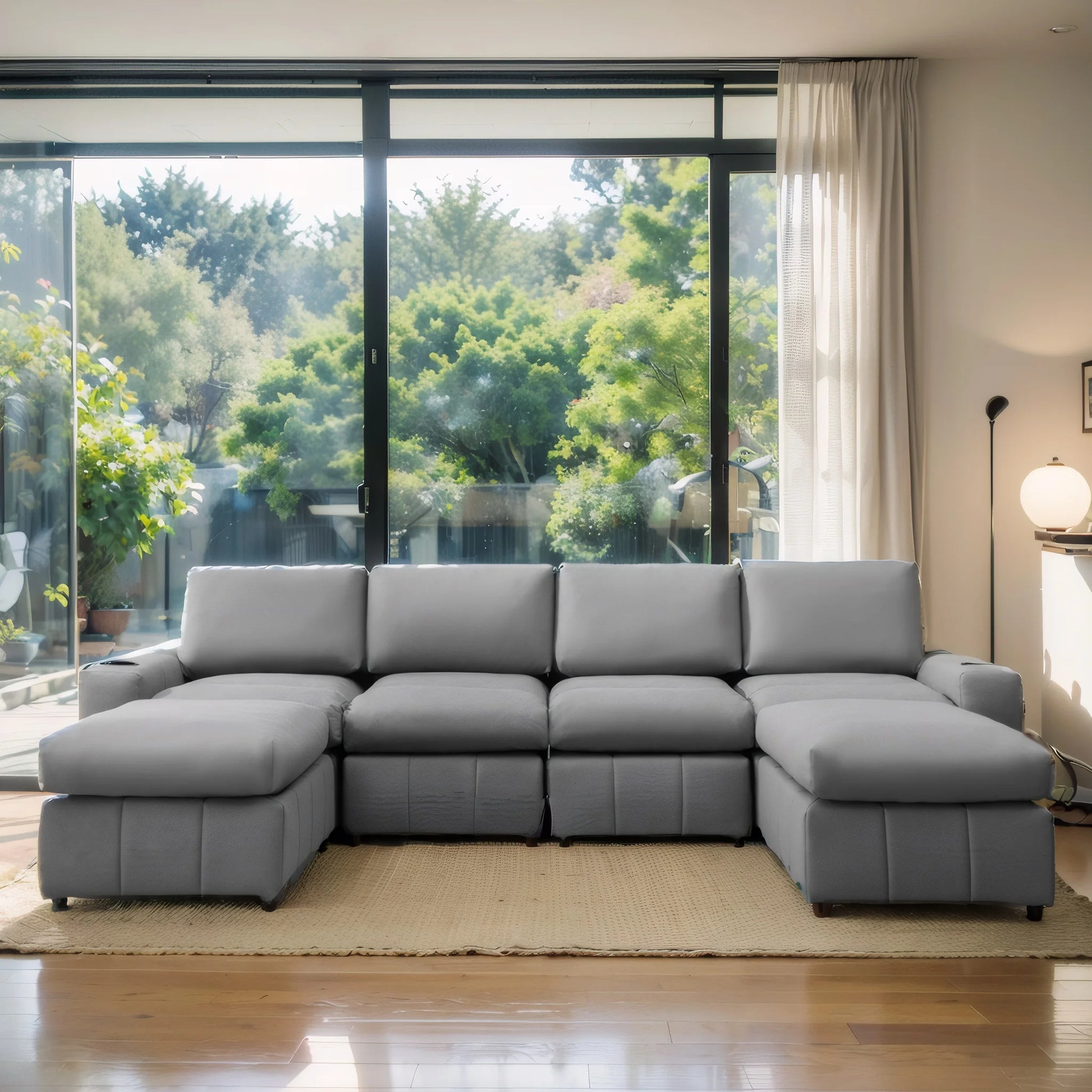 Modular Sectional Sofa, U Shaped Sofa with Ottomans, Large Living Room Furnitures, Light Grey