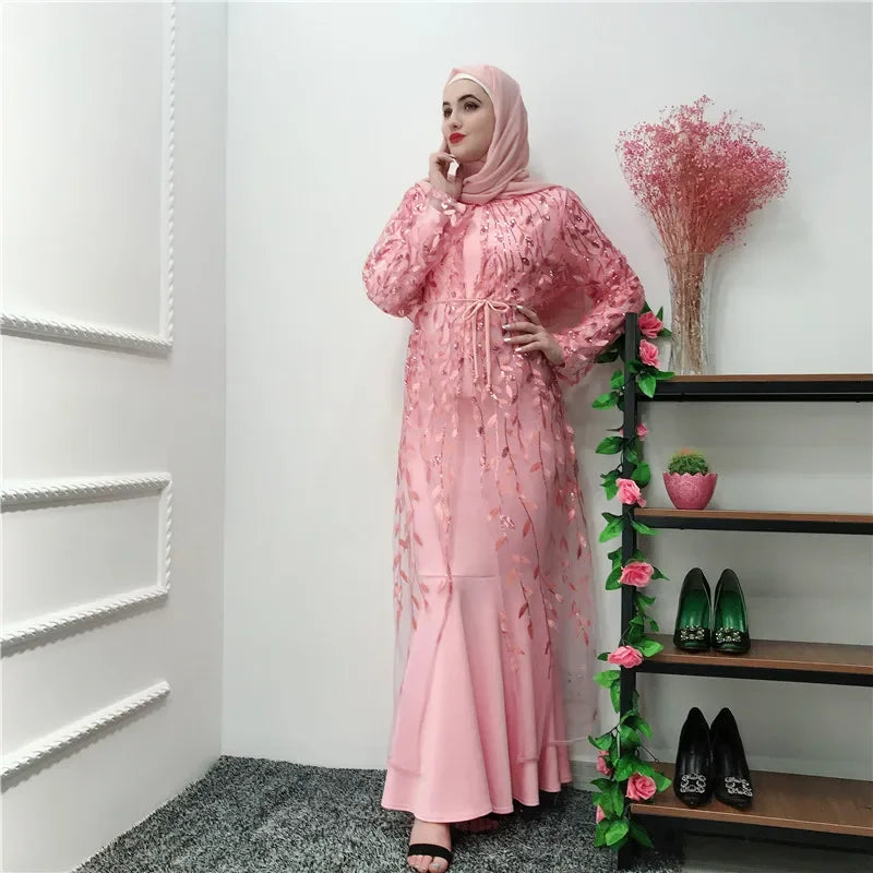 Ramadan Open Abaya Dubai Turkey Islam Mesh Kimono Cardigan Muslim Hijab Dress Kaftan Abayas for Women Caftan Pakistan Loose Robe