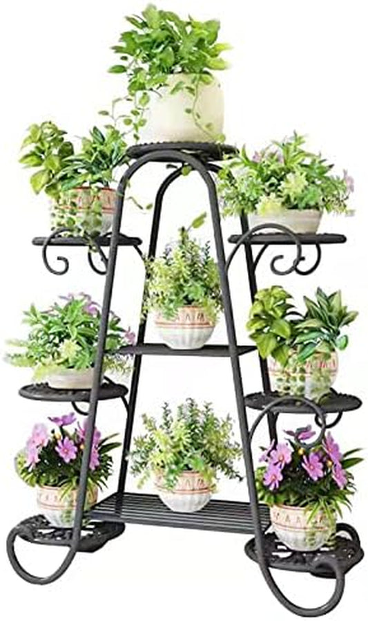 9 Tier Plant Stand, Indoor Outdoor Metal Plant Shelf, Multiple Tier Flower Shelves, Tall Display Rack for Garden Balcony Living Room (Black)