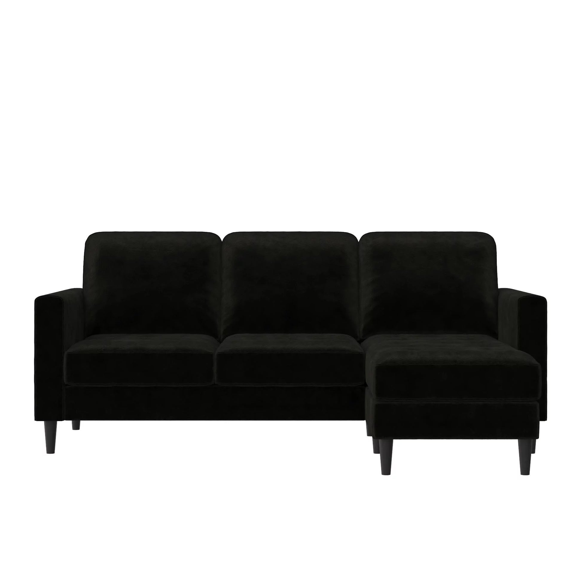 Cosmoliving Strummer Reversible Sectional Sofa Couch, Black Velvet